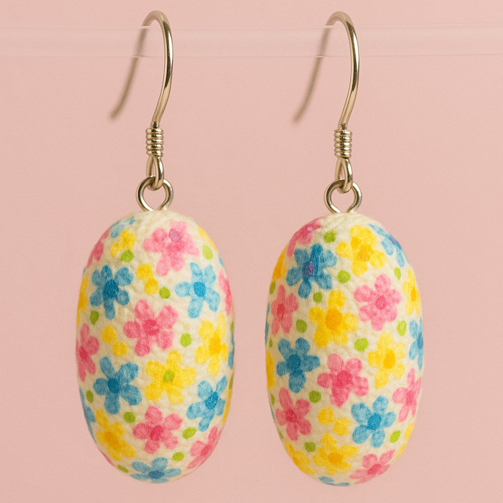 Hand-Painted Silk Cocoon Earrings