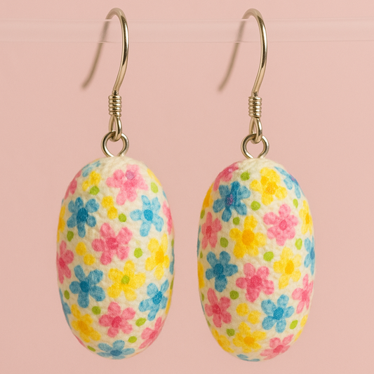 Hand-Painted Silk Cocoon Earrings